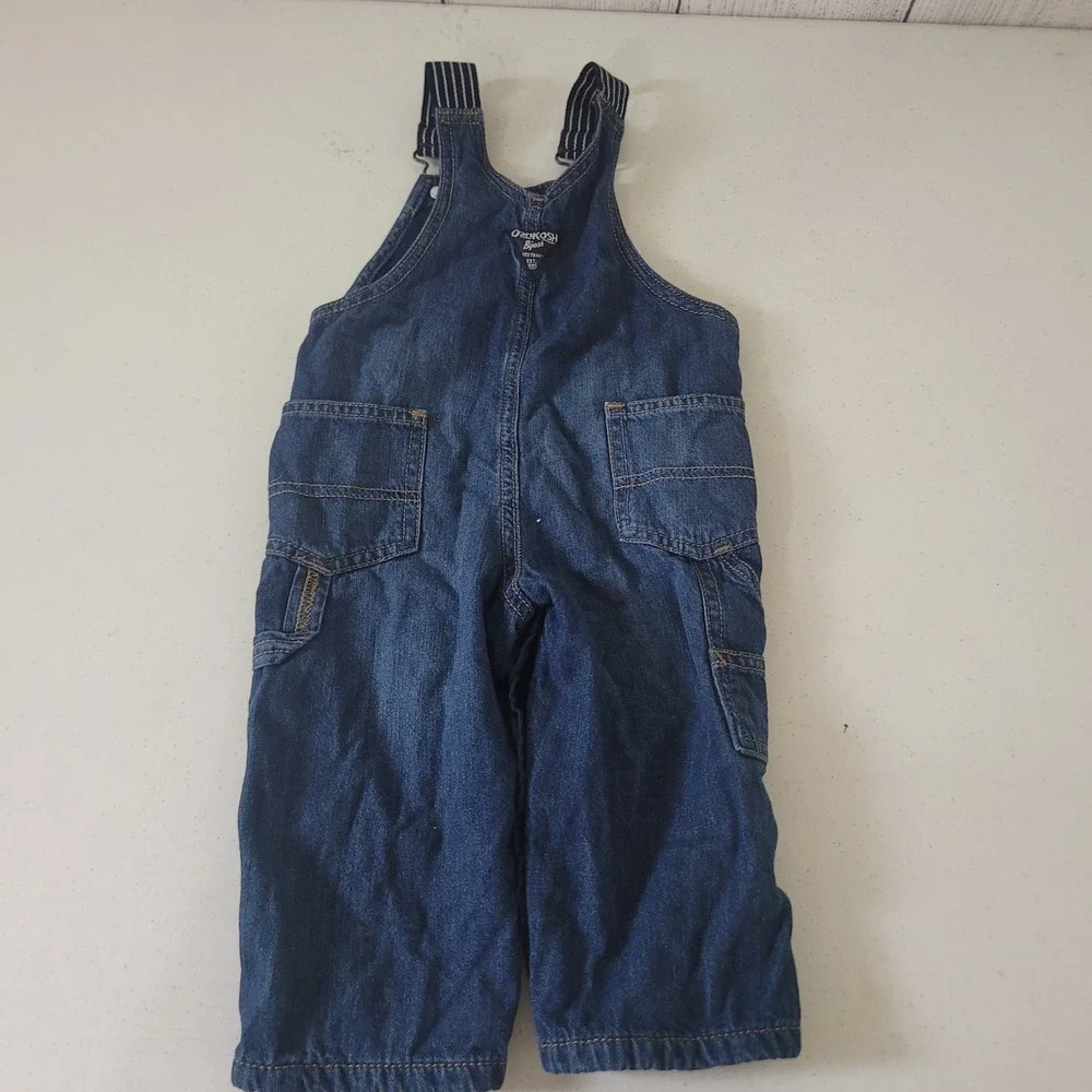 OshKosh Size 12M Overalls Baby Boy Lined Denim Vestbak Blue Snap Leg